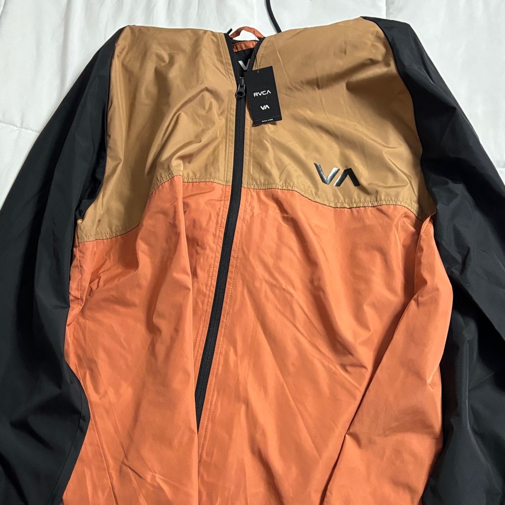 RVCA Men's Black, Orange, and Tan Windbreaker